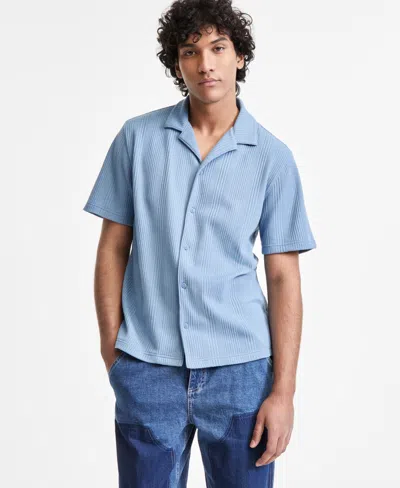 Sun + Stone Men's Waffle-knit Button-down Shirt, Exclusively At Macy's In Mellow Blue