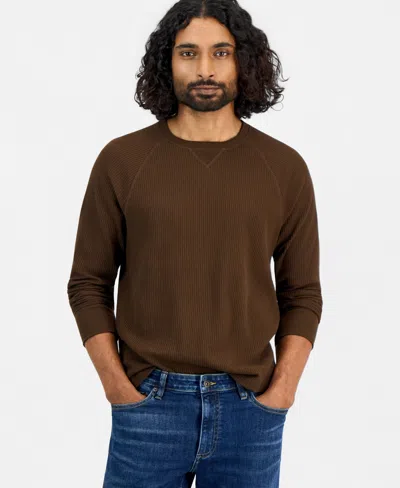Sun + Stone Men's Waffle-knit Thermal Shirt, Macy's Exclusive In Brown