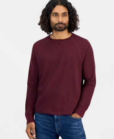 Sun + Stone Men's Waffle-knit Thermal Shirt, Macy's Exclusive In Red