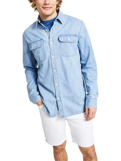 Sun + Stone Mens Denim Cotton Button-down Shirt In Blue