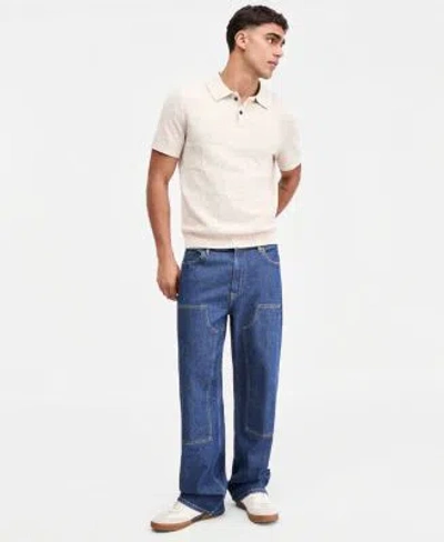 Sun + Stone Sun Stone Mens Lagos Baggy Fit Jeans Square Stitch Marled Polo Shirt Macys Exclusive In White