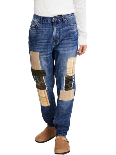 Sun + Stone Mens Loose Fit Patchwork Tapered Leg Jeans In Multi
