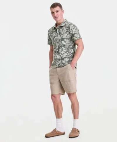 Sun + Stone Sun Stone Mens Palm Print Polo Shirt Rustic Khaki Dan Linen Shorts Macys Exclusive In Gray