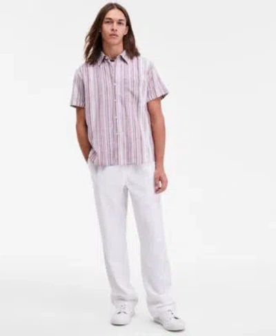 Sun + Stone Sun Stone Mens Patio Striped Short Sleeve Button Up Shirt Linen Blend Pants Macys Exclusive In Purple