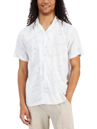 Sun + Stone Mens Printed Rayon Button-down Shirt In White