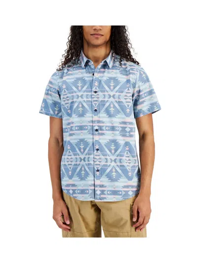 Sun + Stone Mens Printed Regualr-fit Button-down Shirt In Blue