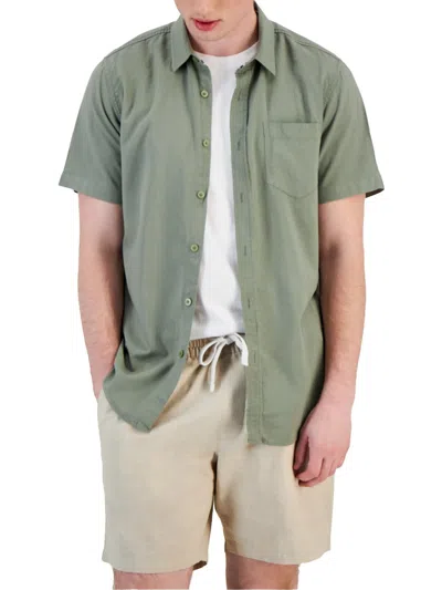 Sun + Stone Mens Shadow Stripe Woven Button-down Shirt In Green
