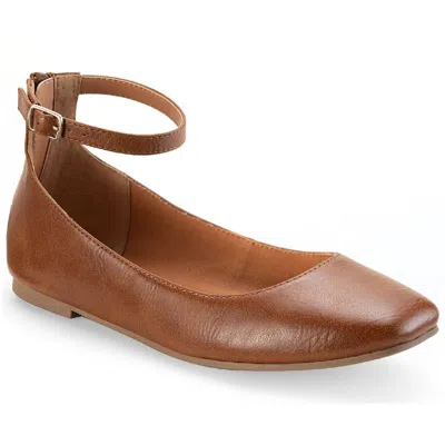 Sun + Stone Noor Womens Faux Leather Ankle Strap Flats In Brown