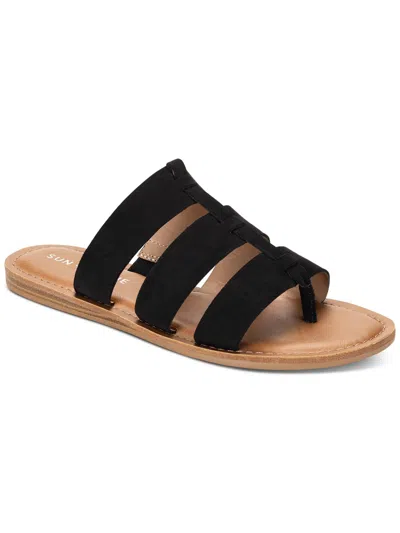 Sun + Stone Oliaa Womens Faux Suede Toe-post Slide Sandals In Black