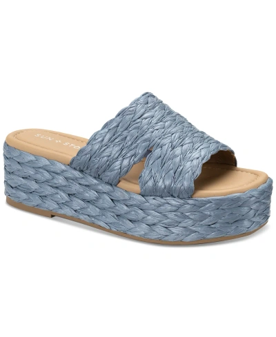 Sun + Stone Women's Olinkaa Woven Slide Espadrille Wedge Sandals, Created For Macy's In Blue Raffia