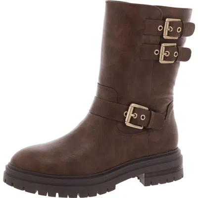Sun + Stone Onnyx Womens Round Toe Faux Leather Motorcycle Boots In Choco Sm
