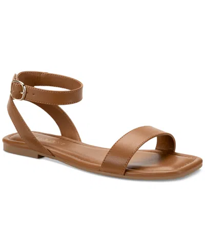 Sun + Stone Quebecc Ankle-strap Flat Sandals, Created For Macy's In Cognac