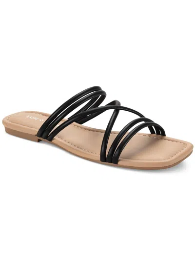 Sun + Stone Quinley Womens Slip On Square Toe Strappy Sandals In Black