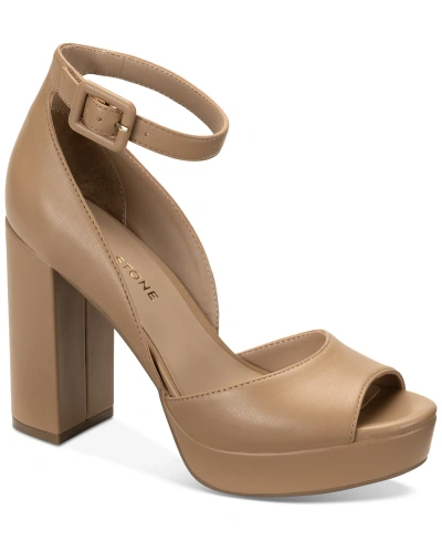 Sun + Stone Women's Reemaa Peep Toe Block Heel Platform Sandals, Created For Macy's In Brown Raffia