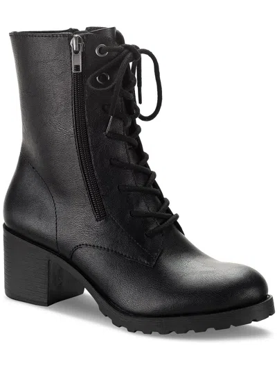 SUN + STONE SHEILAA WOMENS FAUX LEATHER COMBAT & LACE-UP BOOTS