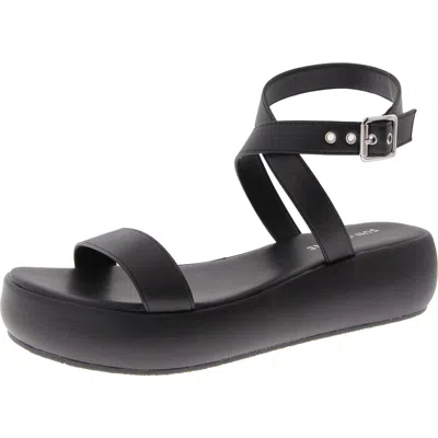 Sun + Stone Simone Womens Faux Leather Ankle Strap Platform Sandals In Black