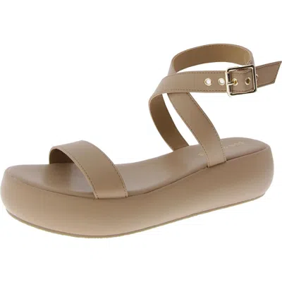 Sun + Stone Simone Womens Faux Leather Ankle Strap Platform Sandals In Tapioca