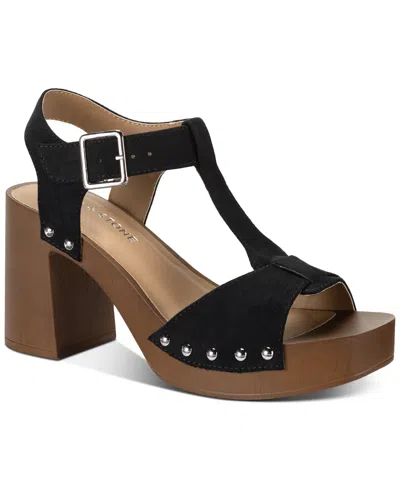 Sun + Stone Twinniee T-strap Studded Platform Sandals, Created For Macy's In Black Micro