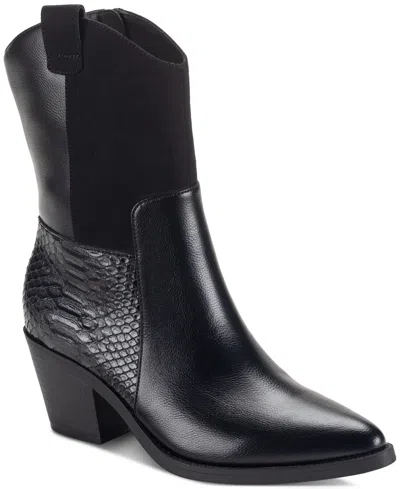 Sun + Stone Women's Biancaa Western Block Heel Booties, Created For Macy's In Black Snk