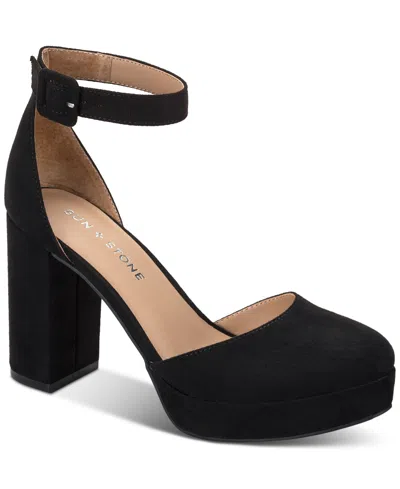 Sun + Stone Birdey Womens Comfort Insole Round Toe Platform Heels In Black Micro