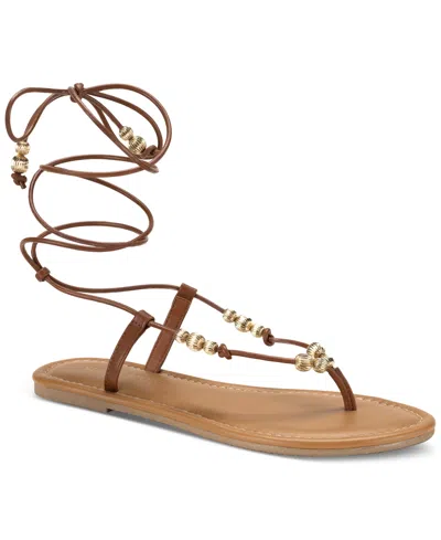 Sun + Stone Women's Ramseyy Beaded Lace Up Flat Sandals, Created For Macy's In Cognac