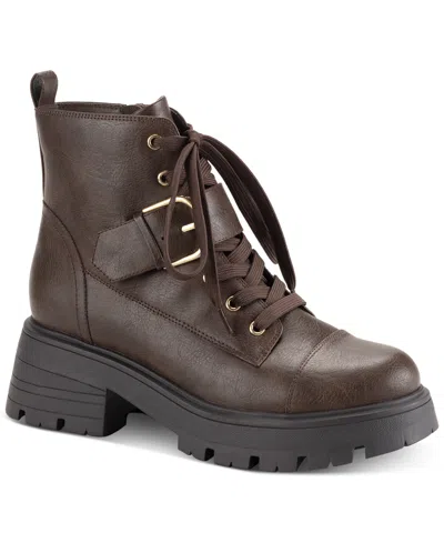 Sun + Stone Women's Rickyy Combat Booties, Created For Macy's In Choco Sm