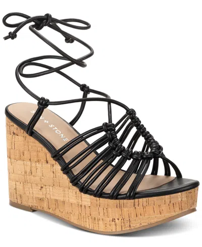 Sun + Stone Women's Tillyy Strappy Lace Up Wedge Sandals, Created For Macy's In Black