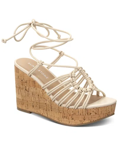 Sun + Stone Women's Tillyy Strappy Lace Up Wedge Sandals, Created For Macy's In Eggshell