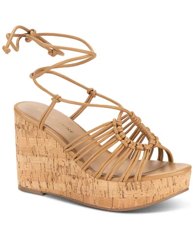 Sun + Stone Women's Tillyy Strappy Lace Up Wedge Sandals, Created For Macy's In Khaki