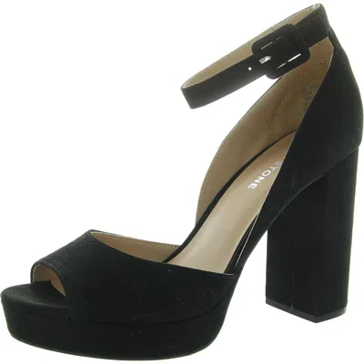 Sun + Stone Womens Block Heel Peep Toe Platform Heels In Black