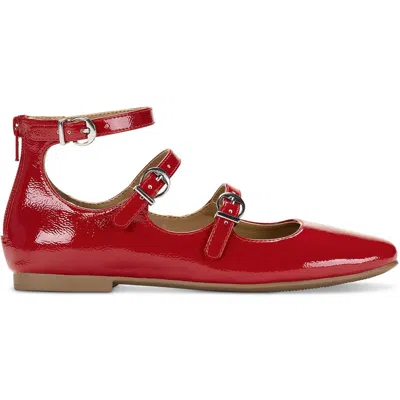 Sun + Stone Womens Buckle Man Made Ankle Strap In Red Pat