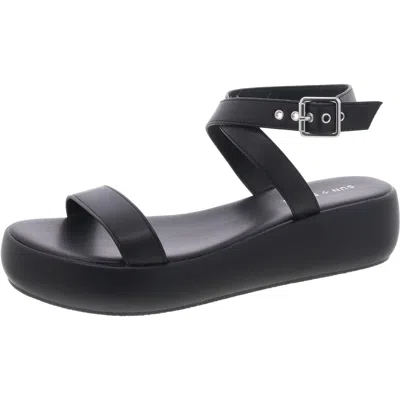 Sun + Stone Womens Faux Leather Ankle Strap Flatform Sandals In Multi