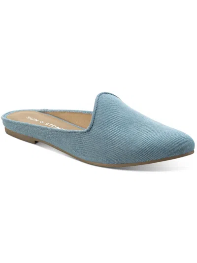 Sun + Stone Womens Faux Leather Slip On Slides In Blue