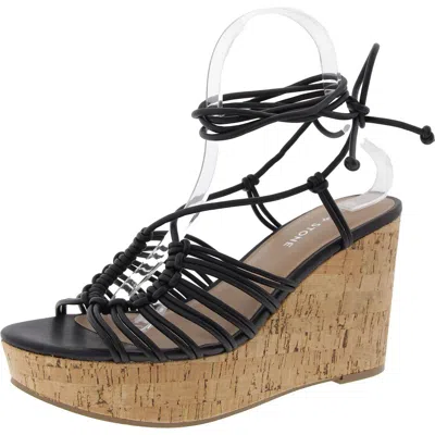 Sun + Stone Womens Strappy Faux Leather Wedge Sandals In Black