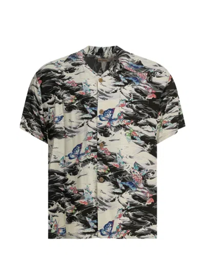 Sun Surf Butterfly-print Camp-collar Shirt In Multi