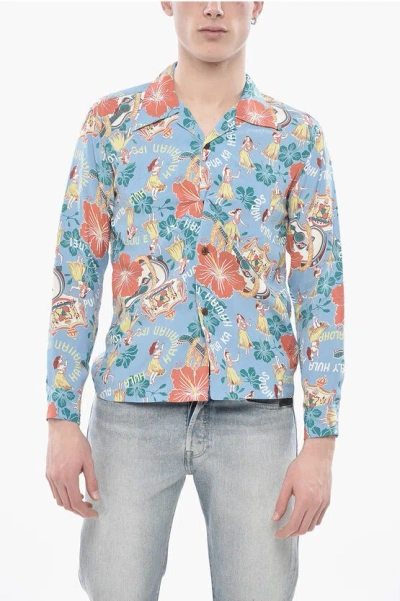 Sun Surf Floral Printed Hawaii Shirt In Blue