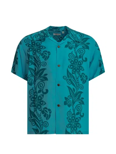 Sun Surf Floral-print Short-sleeve Shirt In Blue