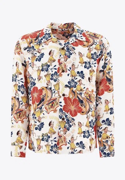 SUN SURF LOGO-PRINTED BUTTONED SHIRT