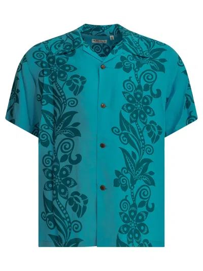 Sun Surf "pictograph Flower" Casual Shirt In Blue
