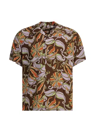 Sun Surf Spider Lily Floral-print Short-sleeve Shirt In Brown