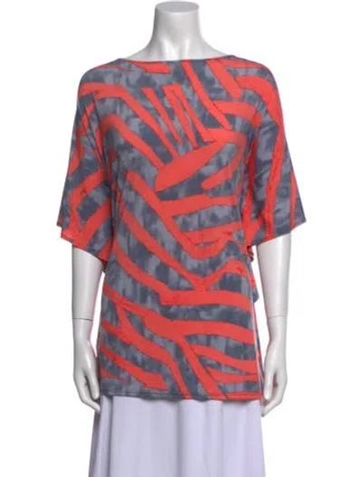 Pre-owned Sun Woo Printed Bateau Neckline Tunic In Red