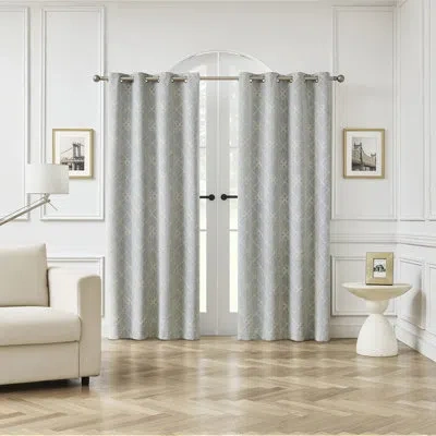 Sun Zero Adria Trellis Embroidered 100% Blackout Grommet Curtain Panel In Gray