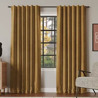 Sun Zero Amherst Velvet Thermal Extreme Back Tab Energy Saving 100% Blackout Single Curtain Panel In Yellow