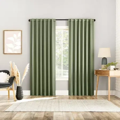 Sun Zero Aria Magnetic Closure Back Tab 100% Blackout Set Of 2 Curtain Panel In Green
