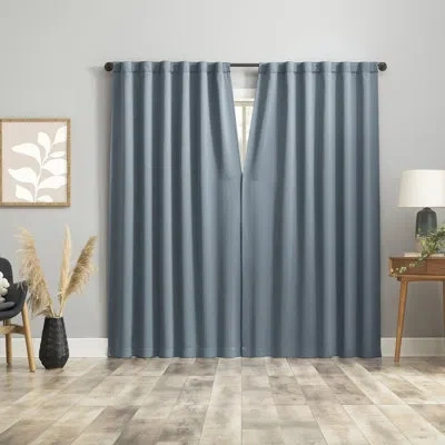 Sun Zero Aria Magnetic Closure Theater Grade 100% Blackout Back Tab Curtain Panel Pair In Denim Blue