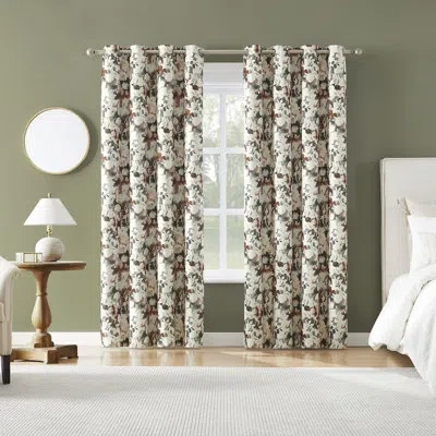 Sun Zero Audrey Abstract Floral 100% Blackout Grommet Curtain Panel In Neutral
