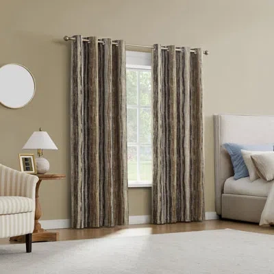 Sun Zero Avila Abstract Stripe 100% Blackout Grommet Curtain Panel In Brown