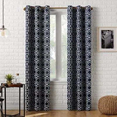 Sun Zero Barnett Trellis Grommet Top Energy Saving Blackout Single Curtain Panel In Blue