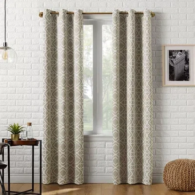 Sun Zero Barnett Trellis Grommet Top Energy Saving Blackout Single Curtain Panel In White