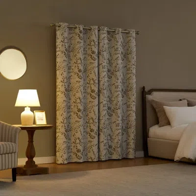 Sun Zero Bria Antique Botanical 100% Blackout Grommet Curtain Panel In Brown